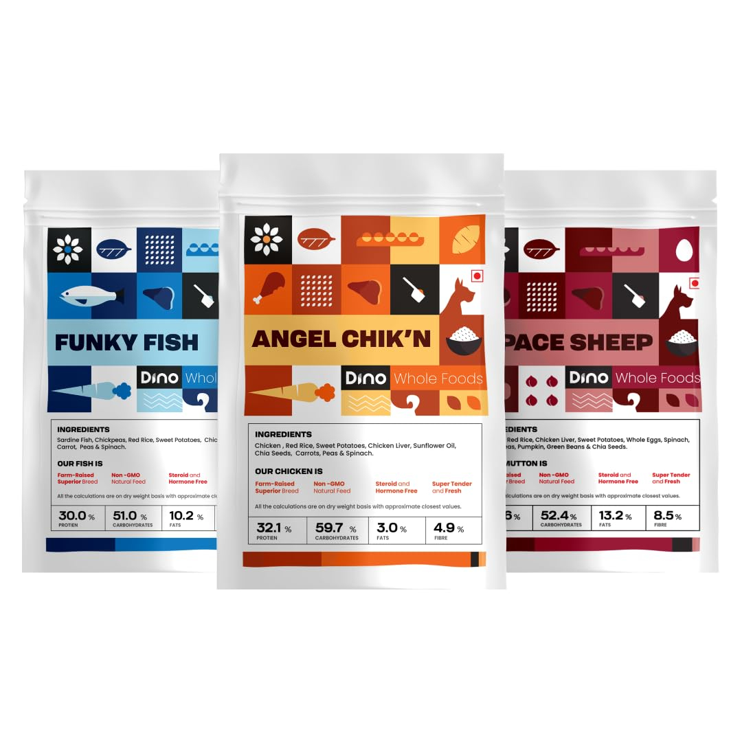Dino Whole Foods Non Veg Assorted Pack - Chicken, Mutton & Fish (3 pack of 200g)