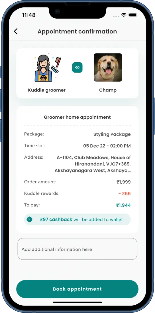Grooming confirmation screen