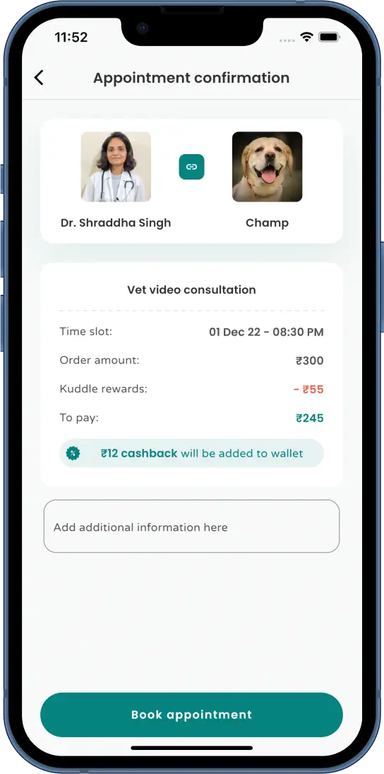Vet consultation confirmation screen
