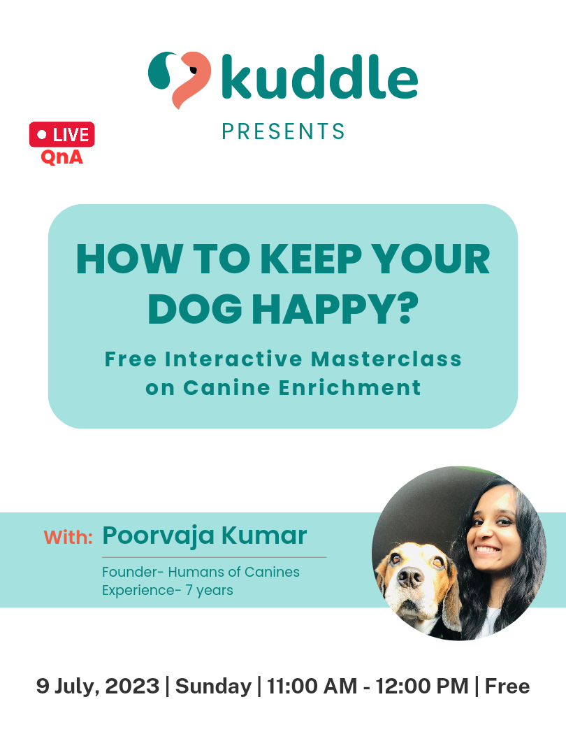 Join us for a Free Online Interactive masterclass with Poorvaja Kumar, an Internationally Certified Dog Trainer and Behaviorist 🐕🐾

Date: 9 July, Sunday
Time: 4-7 PM
Format: Online Interactive 
Fee: Free

Register now 👇
https://forms.gle/bzjw9mARJ7ih1bJd9